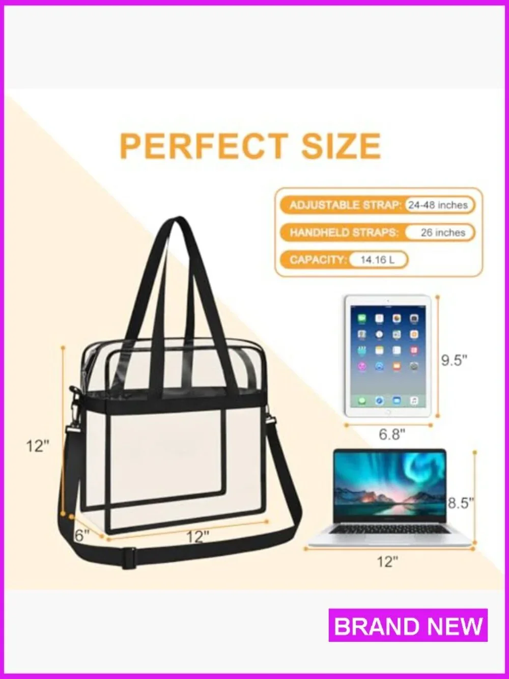 Clear Tote Bag Stadium Approved Crossbody Shoulder Strap Large Capacity PVC